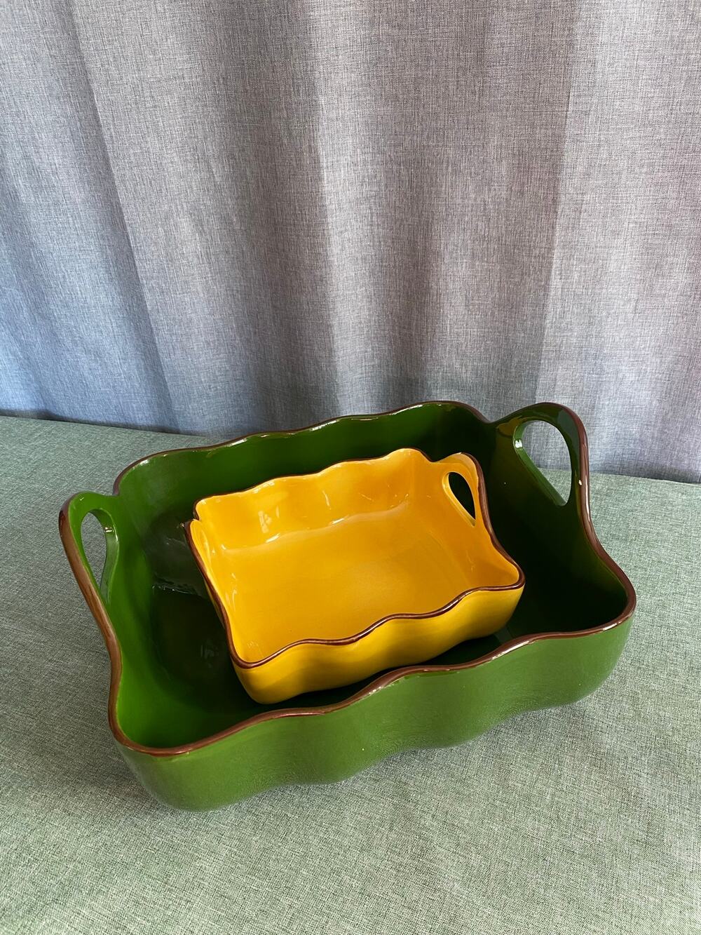 LTD Commodities Ceramic Casserole Baking Dishes Set - Green & Yellow Wavy Fluted
